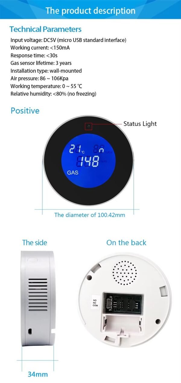 Tuya Natural Gas Leak & Smoke Detector